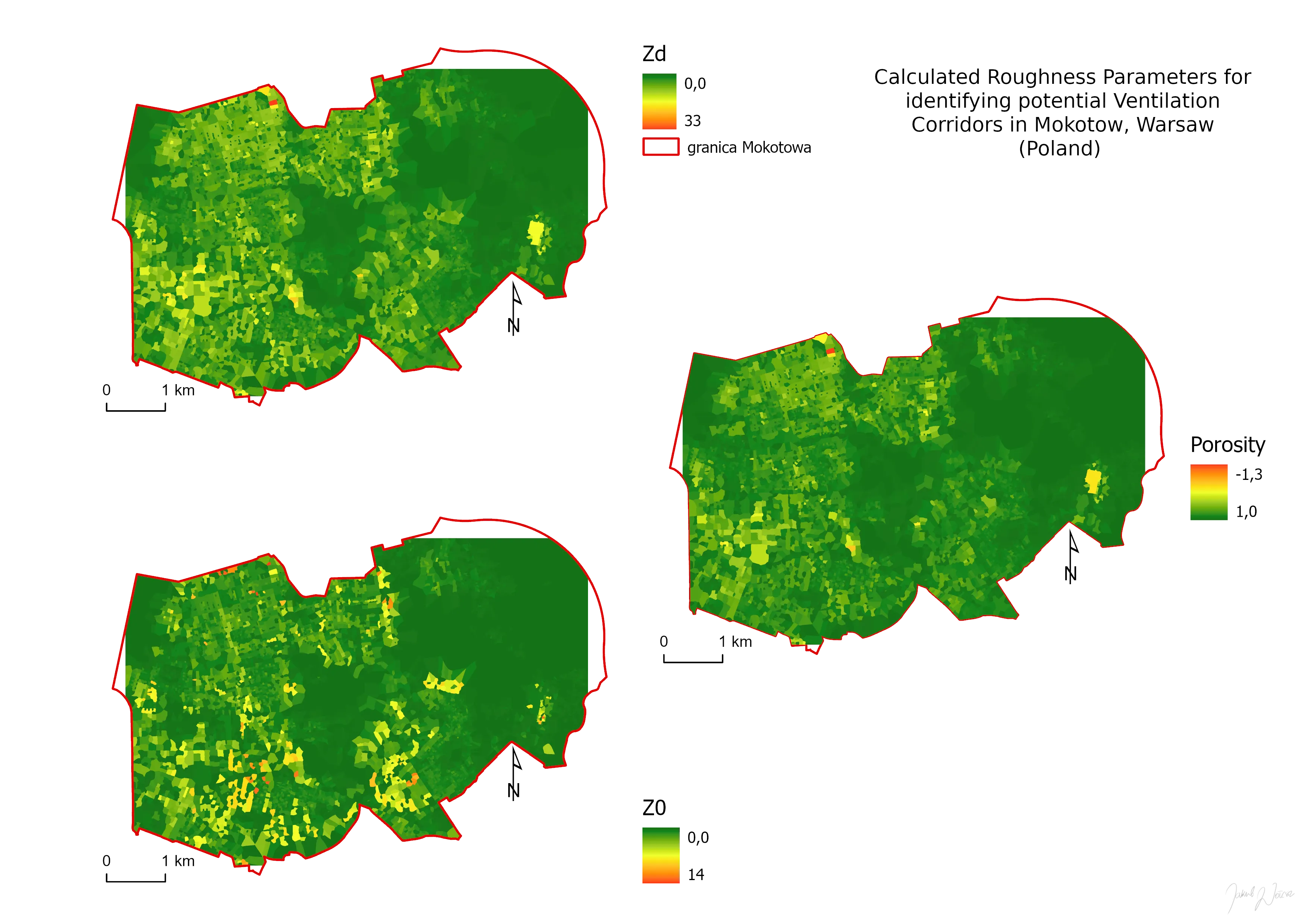 Full map layout of roughness indices for the Mokotów district of Warsaw